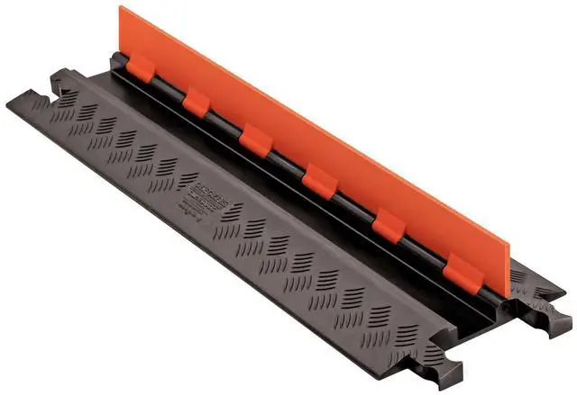 Main image of 1 Channel Low Profile Drive Over Cable Protector, Heavy Duty Loads up to 26,000 Pounds, Polyurethane Construction, Improved Traction and Stability, Black/Orange, GD1X75-ST-O/B