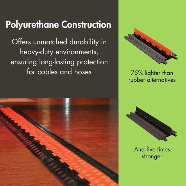 Alt view image 5 of 7 - 1 Channel Low Profile Drive Over Cable Protector, Heavy Duty Loads up to 26,000 Pounds, Polyurethane Construction, Improved Traction and Stability, Black/Orange, GD1X75-ST-O/B