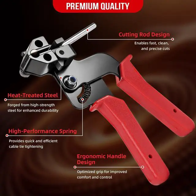 Alt view image 3 of 7 - Metal Zip Ties Gun Set, 200Pcs Stainless Steel Cable Ties, Red | Heavy Duty Stainless Steel Cable Tie Gun Kit with 8 inch & 12 Inch Zip Ties for Chain Link Fence, Chicken Coop, Exhaust Pipes