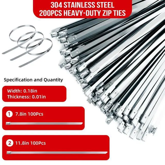Alt view image 4 of 7 - Metal Zip Ties Gun Set, 200Pcs Stainless Steel Cable Ties, Red | Heavy Duty Stainless Steel Cable Tie Gun Kit with 8 inch & 12 Inch Zip Ties for Chain Link Fence, Chicken Coop, Exhaust Pipes