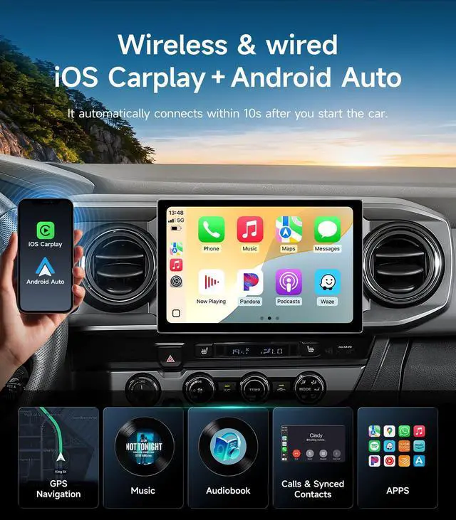 Alt view image 3 of 7 - Car Radio Stereo for Toyota Tacoma 2016-2023, Wireless CarPlay Android Auto | 11.5" HD touchscreen, 64G storage, 5G WiFi GPS Navigation, phone link, Bluetooth FM AM SWC, HD backup camera