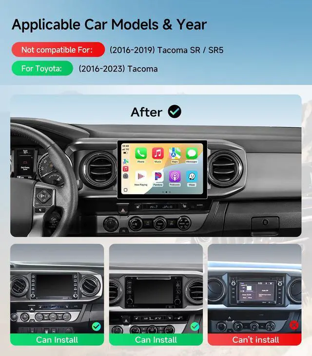 Alt view image 2 of 7 - Car Radio Stereo for Toyota Tacoma 2016-2023, Wireless CarPlay Android Auto | 11.5" HD touchscreen, 64G storage, 5G WiFi GPS Navigation, phone link, Bluetooth FM AM SWC, HD backup camera