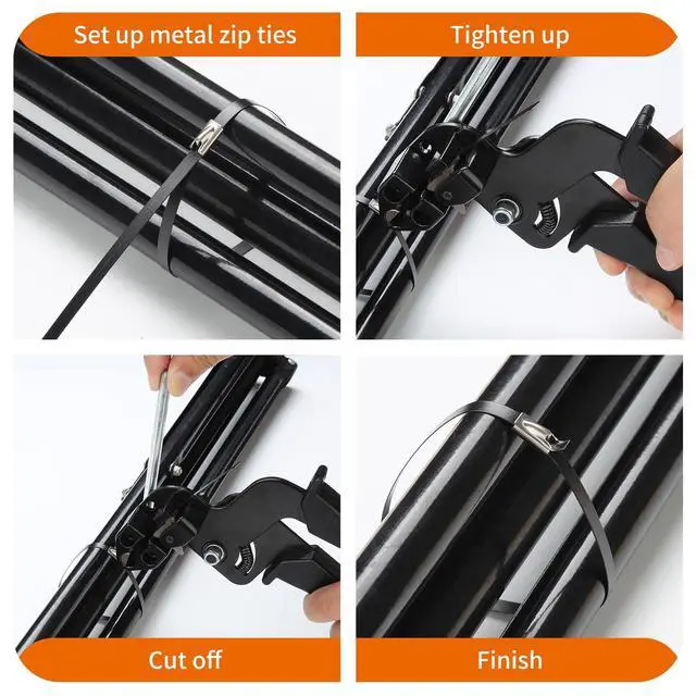 Alt view image 4 of 6 - Stainless Steel Cable Tie Gun Set, with 300PCS Black Metal Zip Ties (100 Each of 6, 8, 11.8 Inch), Adjustable Fastening Cutting Tie Tool Sets for Fencing, Exhaust Pipes, Automotive