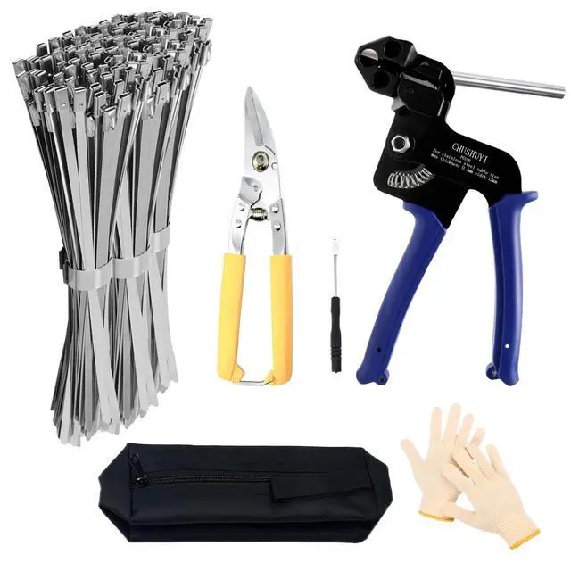 Main image of Heavy Steel Cable Tie ToolStainless Steel Zip Tie Gun, Metal Tie Wrap Gun Kit, Duty Outdoor Adjustable Fastening Cutting Tie Tool Sets with 100pcs Self-Locking Metal Steel Zip Ties