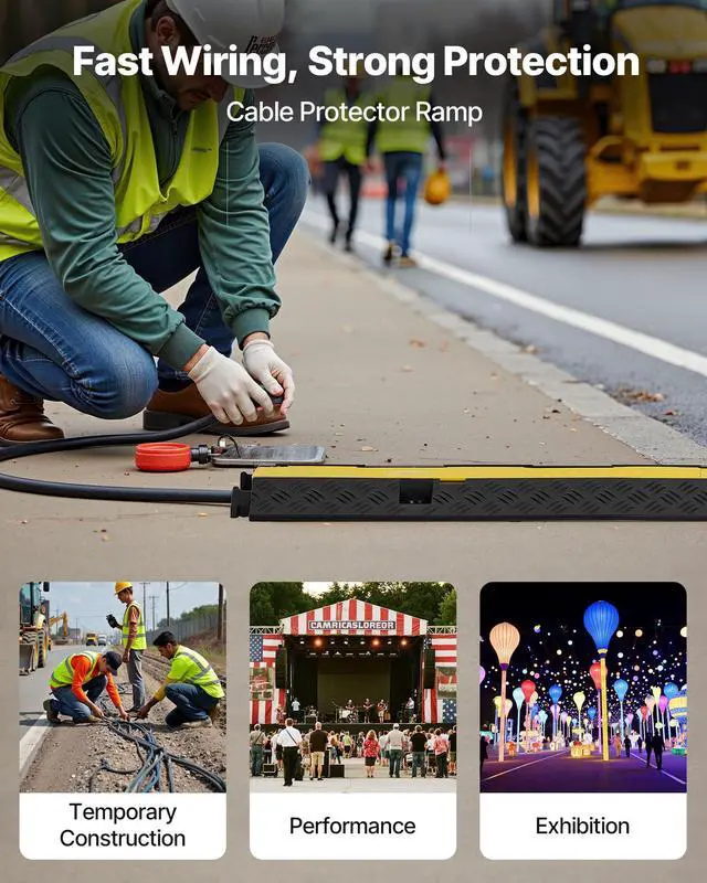 Alt view image 2 of 7 - Cable Protector Ramp, 22,000 lbs/axle Capacity, 2 Channel Heavy Duty Rubber Cord Hose Wire Cover, 1.3 x 1.2 in Channel, Traffic Speed Bump with Flip-Open Top Cover, for Indoor Outdoor, 1 Pack