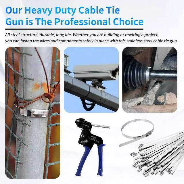 Alt view image 6 of 6 - Heavy Steel Cable Tie ToolStainless Steel Zip Tie Gun, Metal Tie Wrap Gun Kit, Duty Outdoor Adjustable Fastening Cutting Tie Tool Sets with 100pcs Self-Locking Metal Steel Zip Ties