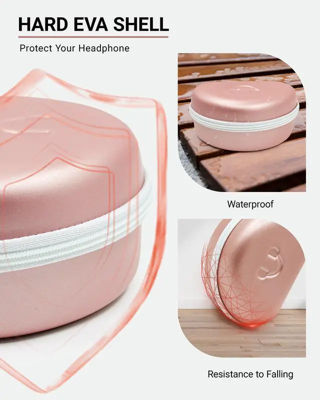 Alt view image 3 of 7 - Headphone Case for Beats Solo 4/3/2, Studio 3/ Pro, BERIBES/KVIDIO/TOZO | for SKULLCANDY / PICUN, Hard Shell EVA Travel Carrying Over-Ear Headphone Case, Mesh Bag for Cable, Handle Strap, Champagne
