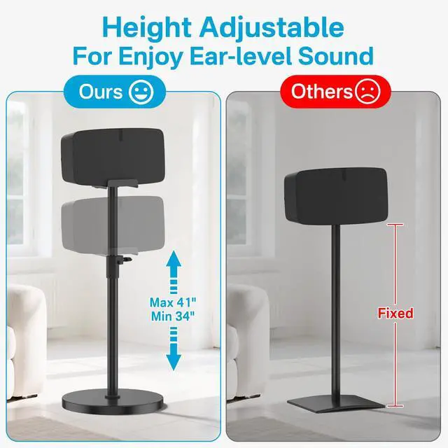 Alt view image 3 of 6 - Pair of Height Adjustable Speaker Stand for Sonos Five & Play 5 Speaker Support Vertical & Horizontal - Heavy-Duty Floor Stand for Sonos Play 5 Gen 2 and Sonos Five with Cable Management, Black