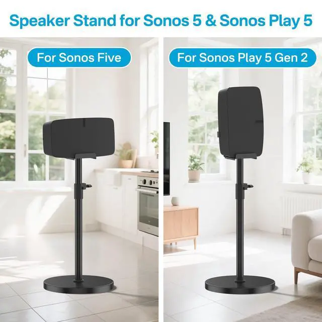 Alt view image 2 of 6 - Pair of Height Adjustable Speaker Stand for Sonos Five & Play 5 Speaker Support Vertical & Horizontal - Heavy-Duty Floor Stand for Sonos Play 5 Gen 2 and Sonos Five with Cable Management, Black