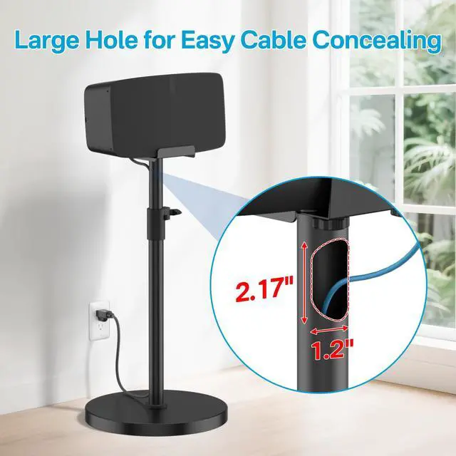 Alt view image 5 of 6 - Pair of Height Adjustable Speaker Stand for Sonos Five & Play 5 Speaker Support Vertical & Horizontal - Heavy-Duty Floor Stand for Sonos Play 5 Gen 2 and Sonos Five with Cable Management, Black