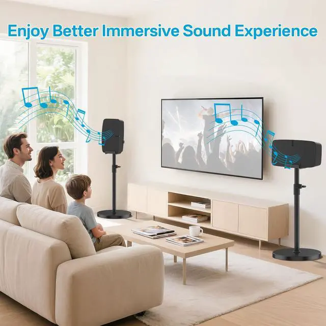 Alt view image 6 of 6 - Pair of Height Adjustable Speaker Stand for Sonos Five & Play 5 Speaker Support Vertical & Horizontal - Heavy-Duty Floor Stand for Sonos Play 5 Gen 2 and Sonos Five with Cable Management, Black