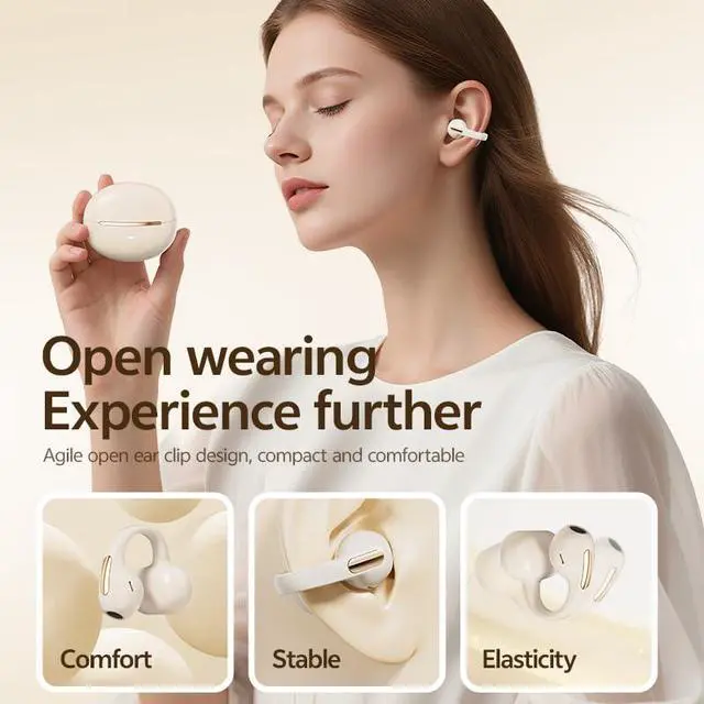 Alt view image 7 of 7 - Clip On Earbuds, Open Ear Bluetooth 6.0 Wireless Headphones with Touch Control, Lightweight Ear Clip Design, Glasses Friendly Sports Earbuds for Running, Work & Travel, IPX6 Waterproof White