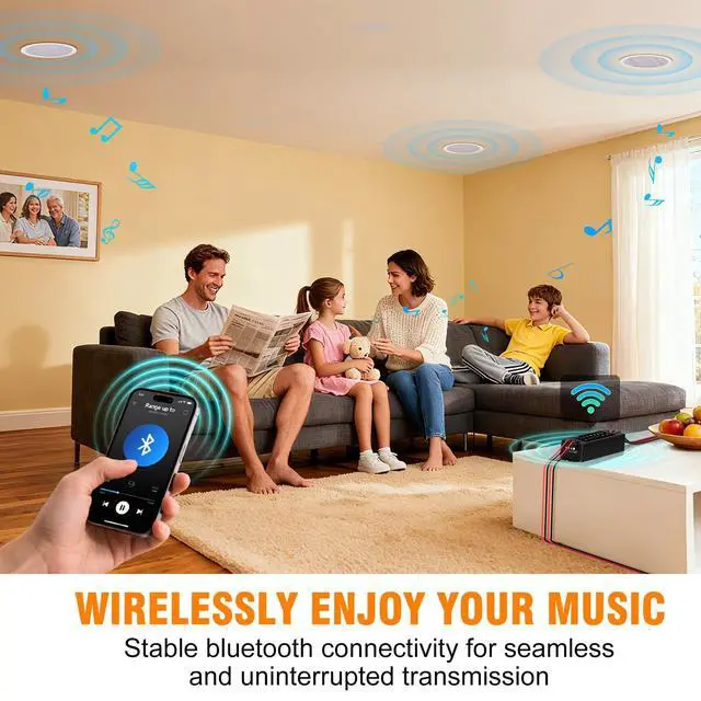 Alt view image 2 of 7 - 8 Inch Bluetooth Ceiling Speakers with 4-Channel Amplifier, 800W Max Power, 4 Speakers - Crisp Clear Sound for Living Room, Office, Kitchen, Basement, Covered Patio