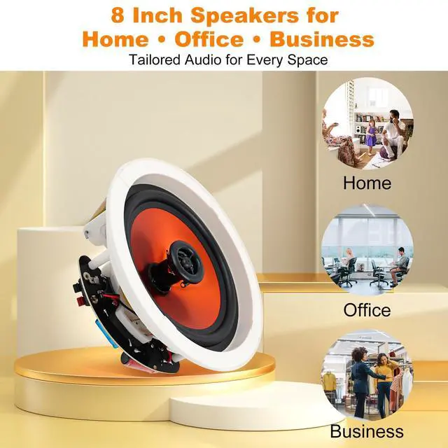 Alt view image 7 of 7 - 8 Inch Bluetooth Ceiling Speakers with 4-Channel Amplifier, 800W Max Power, 4 Speakers - Crisp Clear Sound for Living Room, Office, Kitchen, Basement, Covered Patio