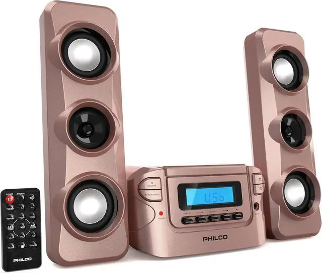 Main image of Stereo Shelf Systems Compact CD Shelf System with Digital FM Stereo Radio, Bluetooth Wireless Technology, and Remote Control | LCD Display | MP3 & AUX Port Compatible | USB Playback (Rose Gold)