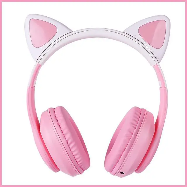 Alt view image 5 of 5 - Cat Ear Kids Bluetooth Headphones for Girls Children Teens, LED Light Up Wireless/Wired Mode Foldable Stereo Girls Headphones with Built-in Mic for School Birthday Xmas Gift (Pink)