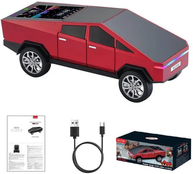 Main image of WS-580 Cyberpunk Truck Bluetooth Speaker with Display, Red | Cyberpunk Truck Design, Display Screen & LED Lights, TWS Stereo & FM Radio, USB/TF Playback, Built-In Mic
