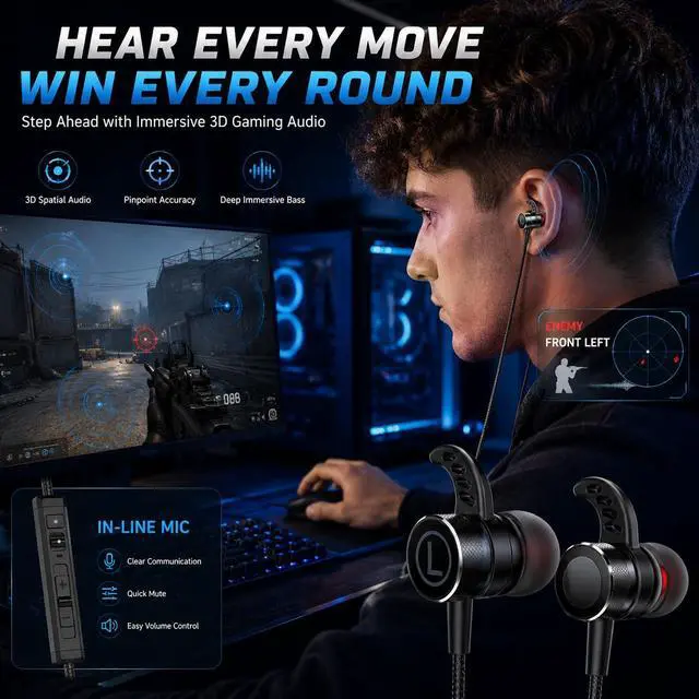 Alt view image 2 of 7 - SoundMaster Pro V1 - Gaming Earphones with Dual Audio Drivers,Battle Buds,in-Line Mic with Mute and Volume Control, Compatible with Xbox Series,Xbox One,PS5,PS4,Switch,Pc with 3.5mm Aux