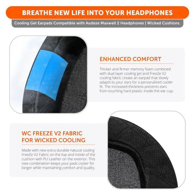 Alt view image 4 of 7 - Mod Kit Maxwell 2 - Earpads, Headband & Side Plates for Audeze Maxwell 2 | Made by Wicked Cushions | Extra Wide Silicone Headband, Magnetic Plates & Gel Earpads | For Maxwell 2 & 2ANC | Black