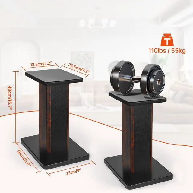 Alt view image 2 of 7 - Pair-16 Inch (40CM)-Wood Speaker Stands, 110lbs Weight Capacity | for Home-Cinema HiFi Desktop and Satellite Speakers Monitor Stands, Enhanced Audio Listening Experience for Home Theaters