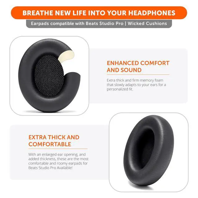 Alt view image 5 of 7 - PadZ Studio Pro - Extra Thick Earpads for Beats Studio PRO Made by Wicked Cushions | Upgraded PU Leather, Larger Ear Opening, Enhanced Foam | Black