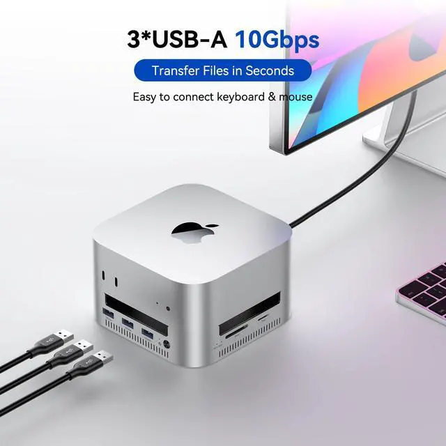 Alt view image 6 of 7 - 40Gbps Mac mini M4 Dock & Stand with Dual-Bay NVMe SSD Enclosure | Aluminum DP Hub for Mac mini M4 and M4 Pro 2024, 4K60Hz DP, 3X10G USB A, PD 30W, SD/TF 4.0, Support Dual SSD B+M M-Key