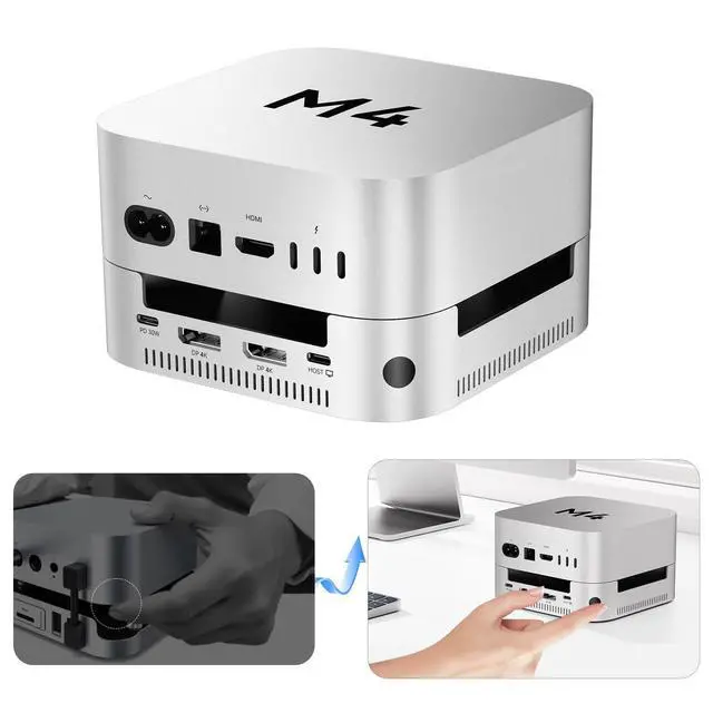Alt view image 7 of 7 - 40Gbps Mac mini M4 Dock & Stand with Dual-Bay NVMe SSD Enclosure | Aluminum DP Hub for Mac mini M4 and M4 Pro 2024, 4K60Hz DP, 3X10G USB A, PD 30W, SD/TF 4.0, Support Dual SSD B+M M-Key