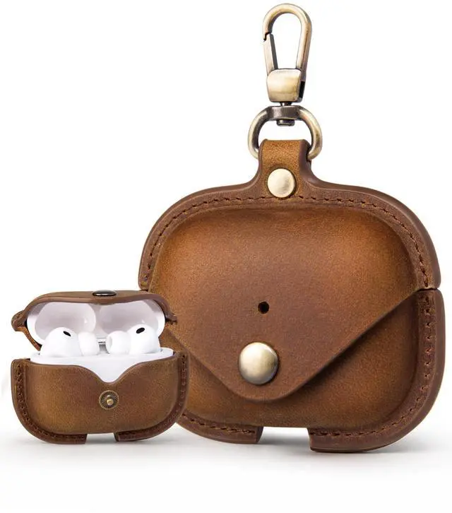 Main image of Charging Case Cover for Apple Airpods Pro 3 (2025). Handcrafted Fully, Crazy Horse Cowhide Leather Vintage Case. Protective Portable Shockproof Case with Key ChainCoffee