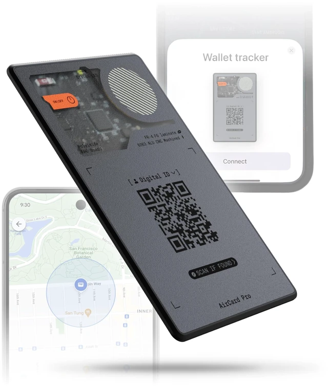 Main image of AirCard Pro Dual - Bluetooth Wallet Tracker (2 Pack) - Compatibile with Both Apple iOS Find My and Google Android Find Hub Wireless Charging, Anti-Loss Card Smart Locator, Gray