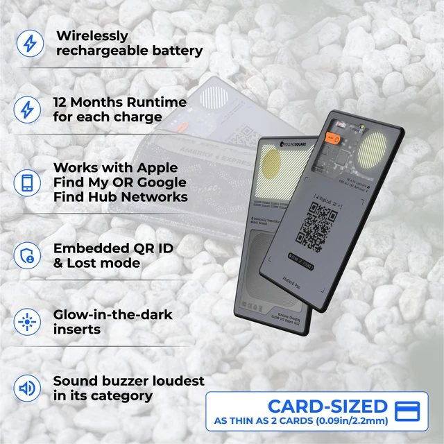 Alt view image 2 of 6 - AirCard Pro Dual - Bluetooth Wallet Tracker (2 Pack) - Compatibile with Both Apple iOS Find My and Google Android Find Hub Wireless Charging, Anti-Loss Card Smart Locator, Gray