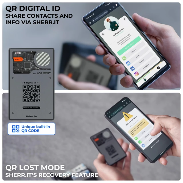 Alt view image 6 of 6 - AirCard Pro Dual - Bluetooth Wallet Tracker (2 Pack) - Compatibile with Both Apple iOS Find My and Google Android Find Hub Wireless Charging, Anti-Loss Card Smart Locator, Gray