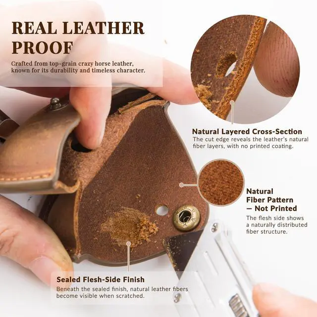Alt view image 6 of 7 - Charging Case Cover for Apple Airpods Pro 3 (2025). Handcrafted Fully, Crazy Horse Cowhide Leather Vintage Case. Protective Portable Shockproof Case with Key ChainCoffee