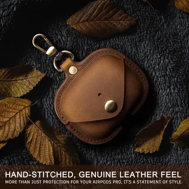 Alt view image 7 of 7 - Charging Case Cover for Apple Airpods Pro 3 (2025). Handcrafted Fully, Crazy Horse Cowhide Leather Vintage Case. Protective Portable Shockproof Case with Key ChainCoffee