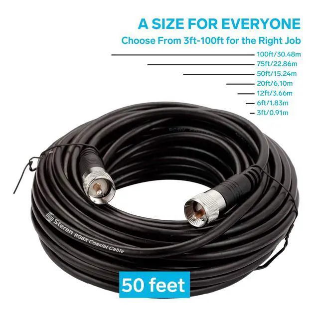 Alt view image 3 of 7 - RG8X Coaxial Cable 50 ft, CB Coax Cable with PL259 UHF Connectors, Male to Male Low Loss 50 Ohm for HAM Radio, LMR400, Antenna Analyzer