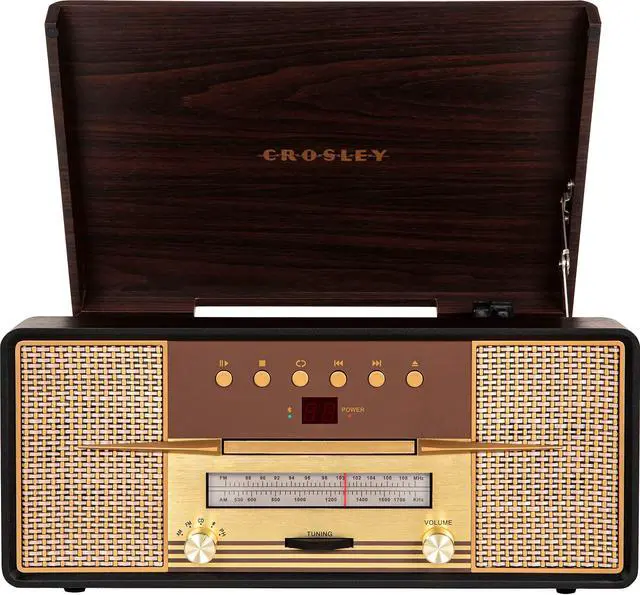 Main image of CR7016A-MA Rhapsody 7-in-1 Record Player, Mahogany | 3-Speed Turntable, Bluetooth In, Built-in Full-Range Stereo Speakers, AM/FM Radio, CD Player
