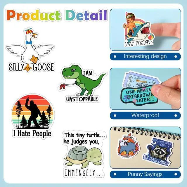 Alt view image 3 of 6 - 400 Pcs Funny Stickers for Adults Waterproof Vinyl Sarcastic Stickers Meme Decals for Water Bottles, Laptop, Phone, Hard Hats, Journal, Scrapbook