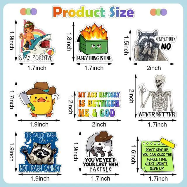 Alt view image 2 of 6 - 400 Pcs Funny Stickers for Adults Waterproof Vinyl Sarcastic Stickers Meme Decals for Water Bottles, Laptop, Phone, Hard Hats, Journal, Scrapbook