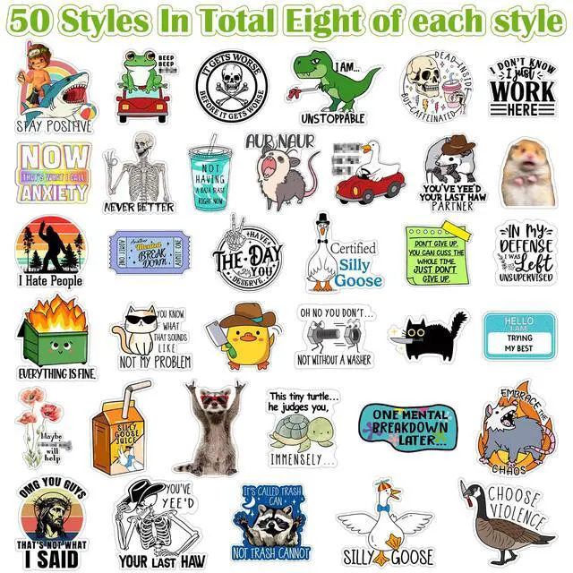 Alt view image 4 of 6 - 400 Pcs Funny Stickers for Adults Waterproof Vinyl Sarcastic Stickers Meme Decals for Water Bottles, Laptop, Phone, Hard Hats, Journal, Scrapbook