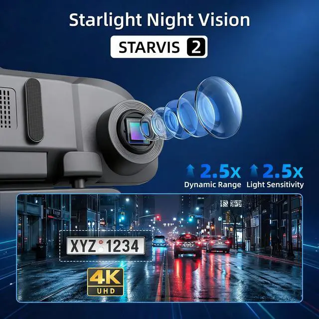 Alt view image 3 of 7 - 12" 4K+1080Px3,4 Channel Mirror Dash Cam Front and Rear with STARVIS Sensor, Rear View Mirror Camera,Back up Camera for Cars,8 IR Night Vision,WiFi,GPS,Voice Control,Free 128G SD