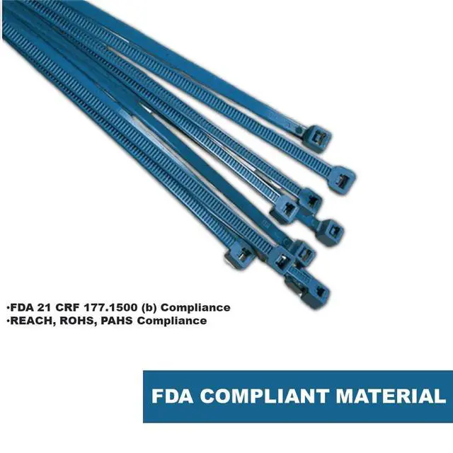 Alt view image 2 of 6 - Metal Detectable Blue Zip Ties 100 Pcs, 11 Inch, 50 Lbs Test | Iron Infused Cable Ties, Self-Locking, Metal Detector Compatible