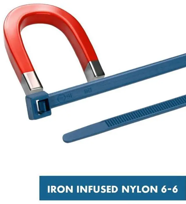 Alt view image 3 of 6 - Metal Detectable Blue Zip Ties 100 Pcs, 11 Inch, 50 Lbs Test | Iron Infused Cable Ties, Self-Locking, Metal Detector Compatible