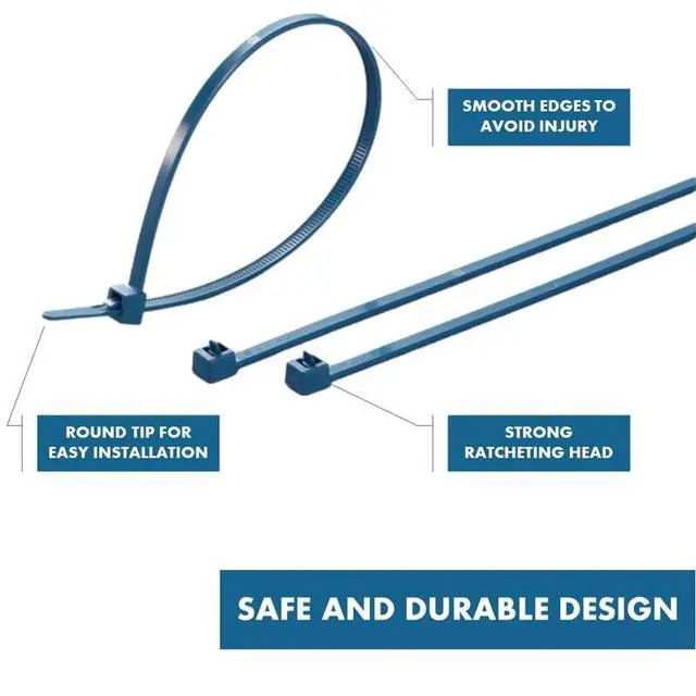 Alt view image 4 of 6 - Metal Detectable Blue Zip Ties 100 Pcs, 11 Inch, 50 Lbs Test | Iron Infused Cable Ties, Self-Locking, Metal Detector Compatible