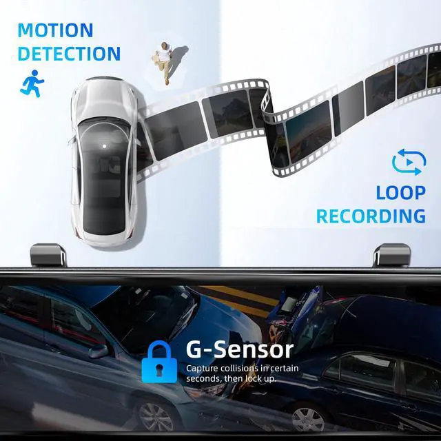 Alt view image 7 of 7 - 12" 4K+1080Px3,4 Channel Mirror Dash Cam Front and Rear with STARVIS Sensor, Rear View Mirror Camera,Back up Camera for Cars,8 IR Night Vision,WiFi,GPS,Voice Control,Free 128G SD