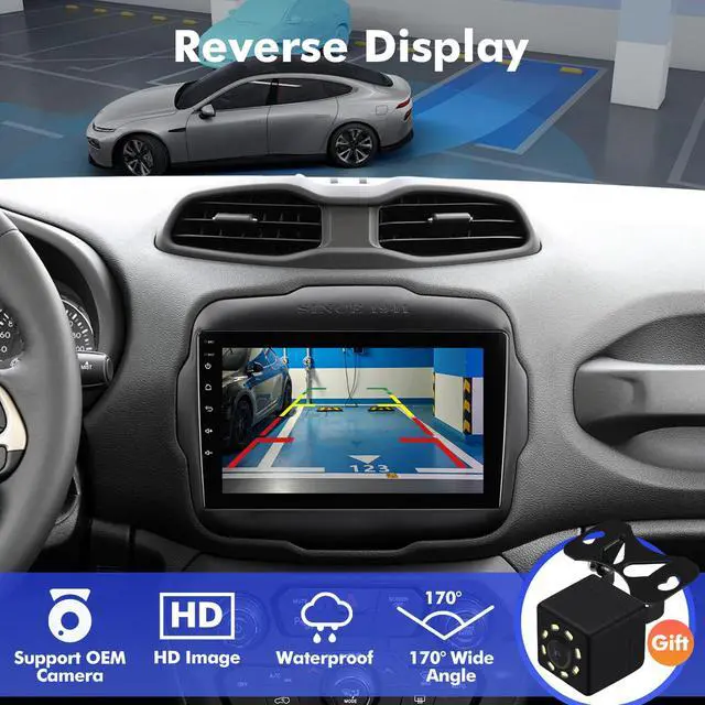 Alt view image 5 of 7 - 9 Inch IPS Touchscreen Android 14 Car Stereo for Jeep Renegade 2015-2020 with Wireless CarPlay & Android Auto 2+64GB Car Radio, Support WiFi 6, Bluetooth,5.4, Backup Camera, SWC