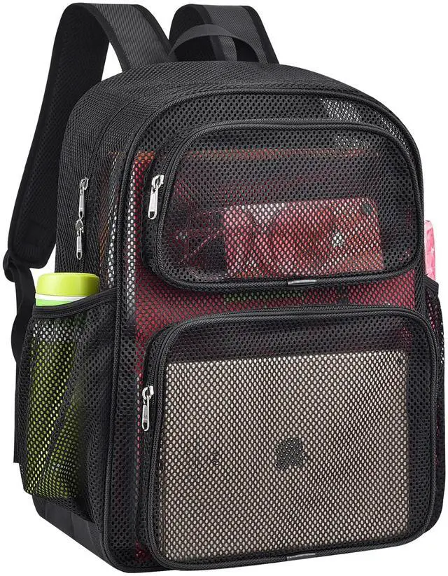 Main image of Mesh Backpack, Heavy Duty Large Capacity Mesh Beach Bag | Padded Strap Breathable Backpack, Dual Front Pockets for Travel, Beach, Hiking, Swimming, Sports, College Rucksack Men Women