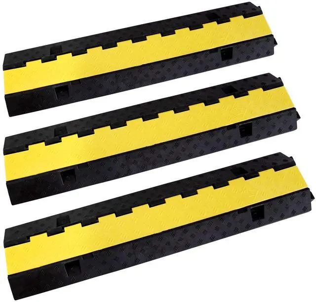 Main image of Rubber Cable Ramp Cord Cover Cable Protector Ramps Wire Hose Protective 22000Lbs Load Capacity Traffic 2 Channel Speed Bump for Asphalt Concrete Gravel Driveway Indoor Outdoor, 3 Packs