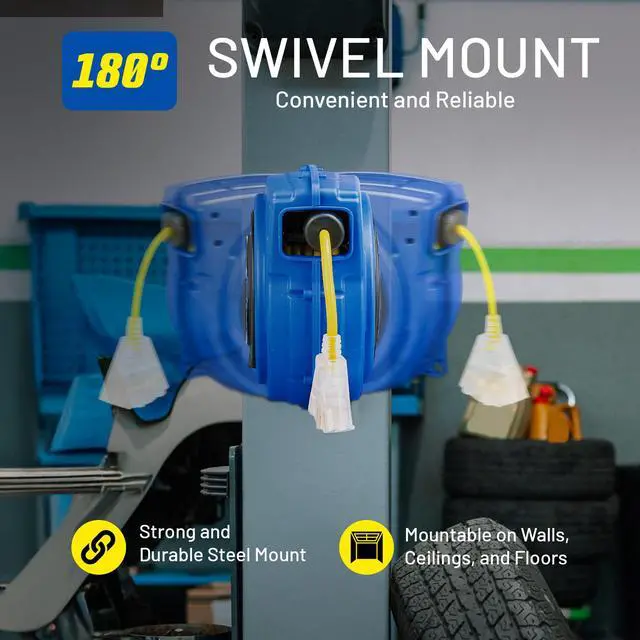 Alt view image 6 of 7 - Extension Cord Reel Retractable 16AWG x 50' Foot 3C/SJTOW Commercial Cable LED Triple Tap Connector Power 10A 125VAC 938W | 3C/SJTOW Commercial Cable LED Triple Tap Connector Power 10A 125VAC 938W