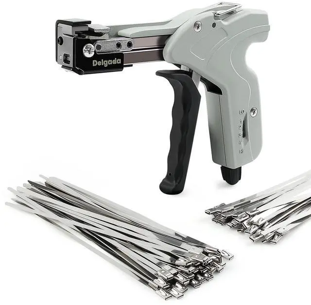 Main image of Stainless Steel Cable Tie Gun Kit with 100PCS Self-Locking Metal Zip Ties Outdoor Heavy Duty Fastening Zip Tie Tightening Tool for Chain Link Fence Pipes
