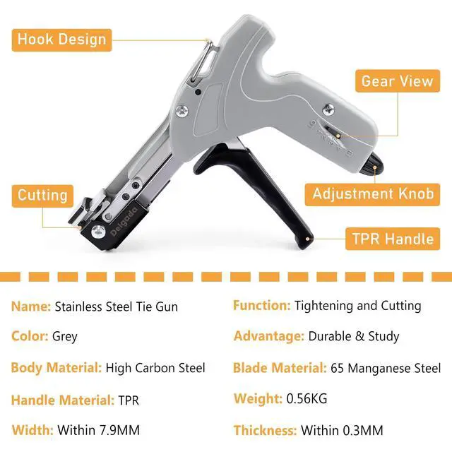 Alt view image 2 of 7 - Stainless Steel Cable Tie Gun Kit with 100PCS Self-Locking Metal Zip Ties Outdoor Heavy Duty Fastening Zip Tie Tightening Tool for Chain Link Fence Pipes