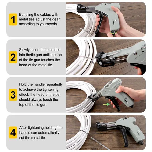 Alt view image 4 of 7 - Stainless Steel Cable Tie Gun Kit with 100PCS Self-Locking Metal Zip Ties Outdoor Heavy Duty Fastening Zip Tie Tightening Tool for Chain Link Fence Pipes